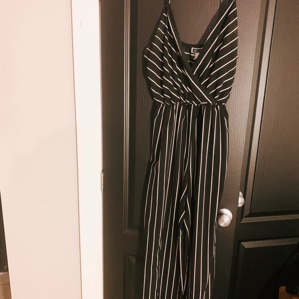 Blue pinstripe maxi jumpsuit